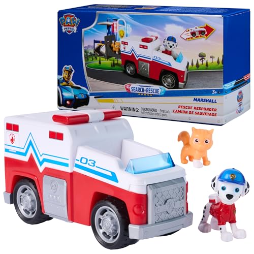 PAW Patrol Marshall Rescue Responder Vehicle with 2 Figures – 6-Inch Pull-Back Toy Truck, Ages 3+