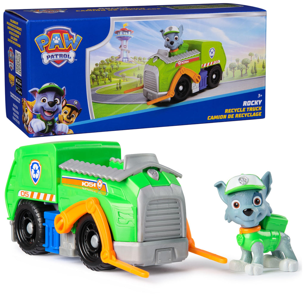 PAW Patrol Rocky's Recycle Truck Toy Vehicle with Collectible Action Figure - Eco-Friendly Kids Toy for Ages 3+