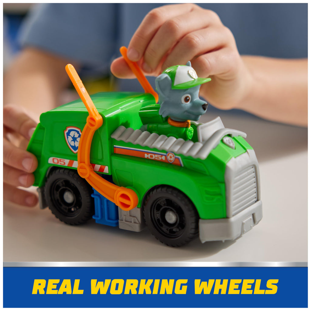 PAW Patrol Rocky's Recycle Truck Toy Vehicle with Collectible Action Figure - Eco-Friendly Kids Toy for Ages 3+