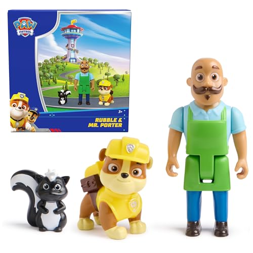 PAW Patrol Rubble & Mr. Porter Figure Pack with Skunk Toy for Kids Ages 3 and Up