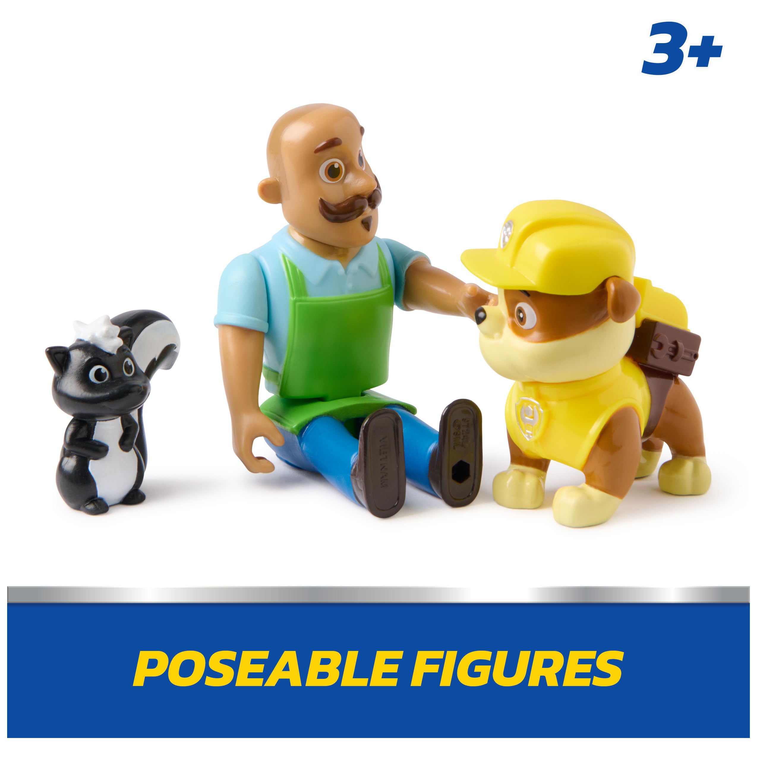 PAW Patrol Rubble & Mr. Porter Figure Pack with Skunk Toy for Kids Ages 3 and Up