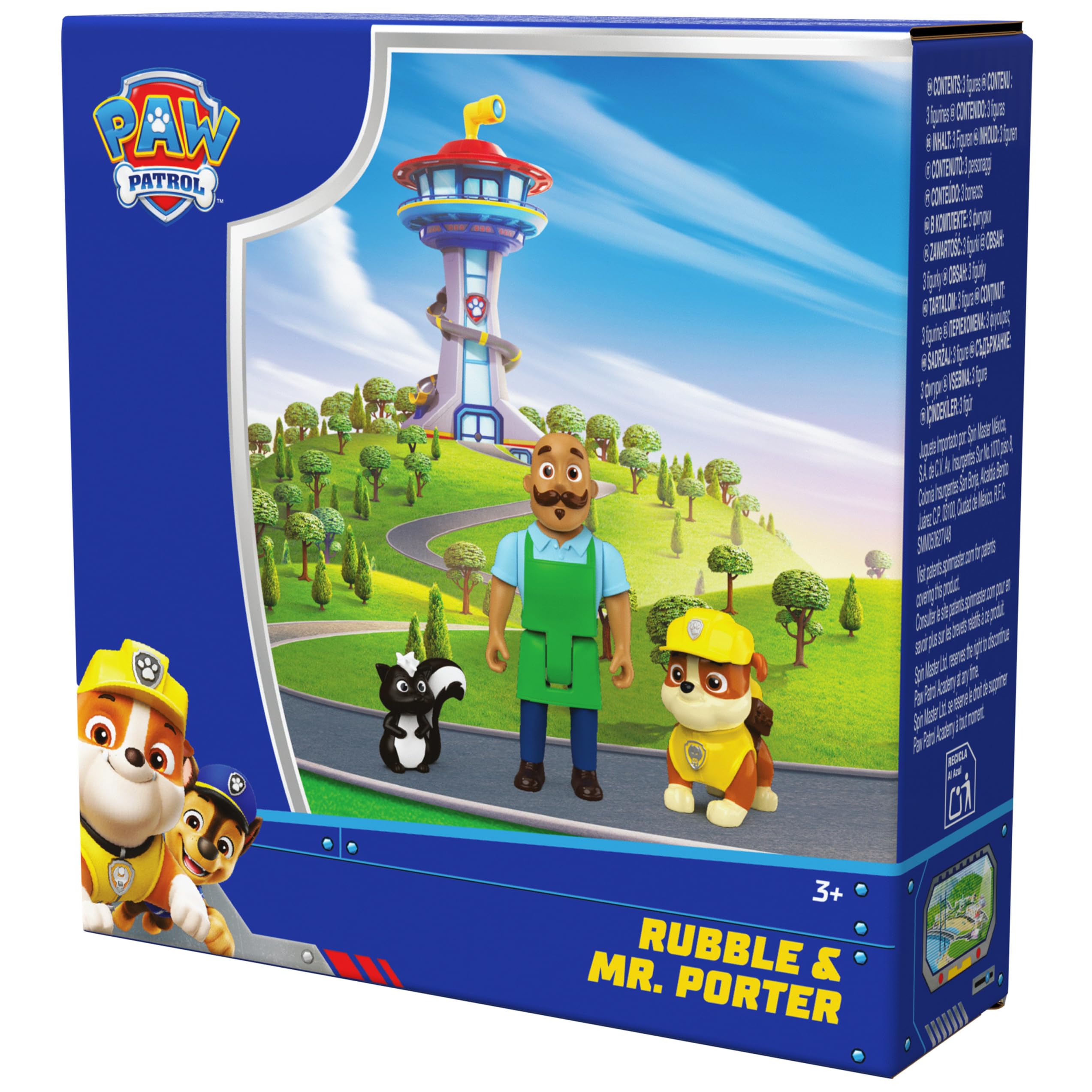 PAW Patrol Rubble & Mr. Porter Figure Pack with Skunk Toy for Kids Ages 3 and Up