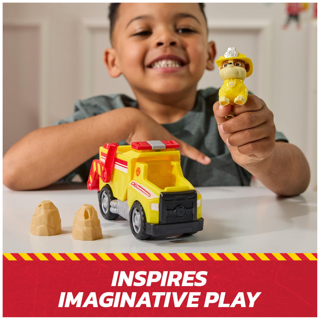 PAW Patrol Rubble Rescue Fire Dump Truck with Rubble Figure and Boulders Action Play