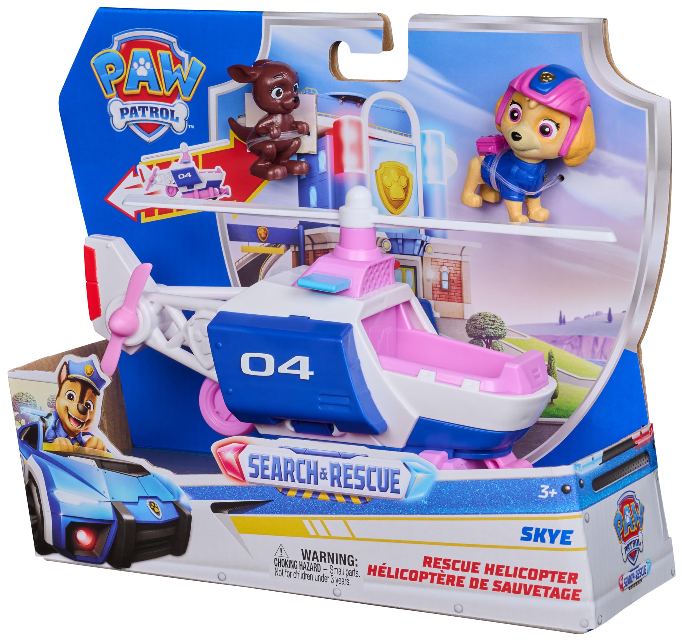 Paw Patrol Skye's Search & Rescue Helicopter with Pull-Back Motor, 15 cm, Includes Kangaroo Figure