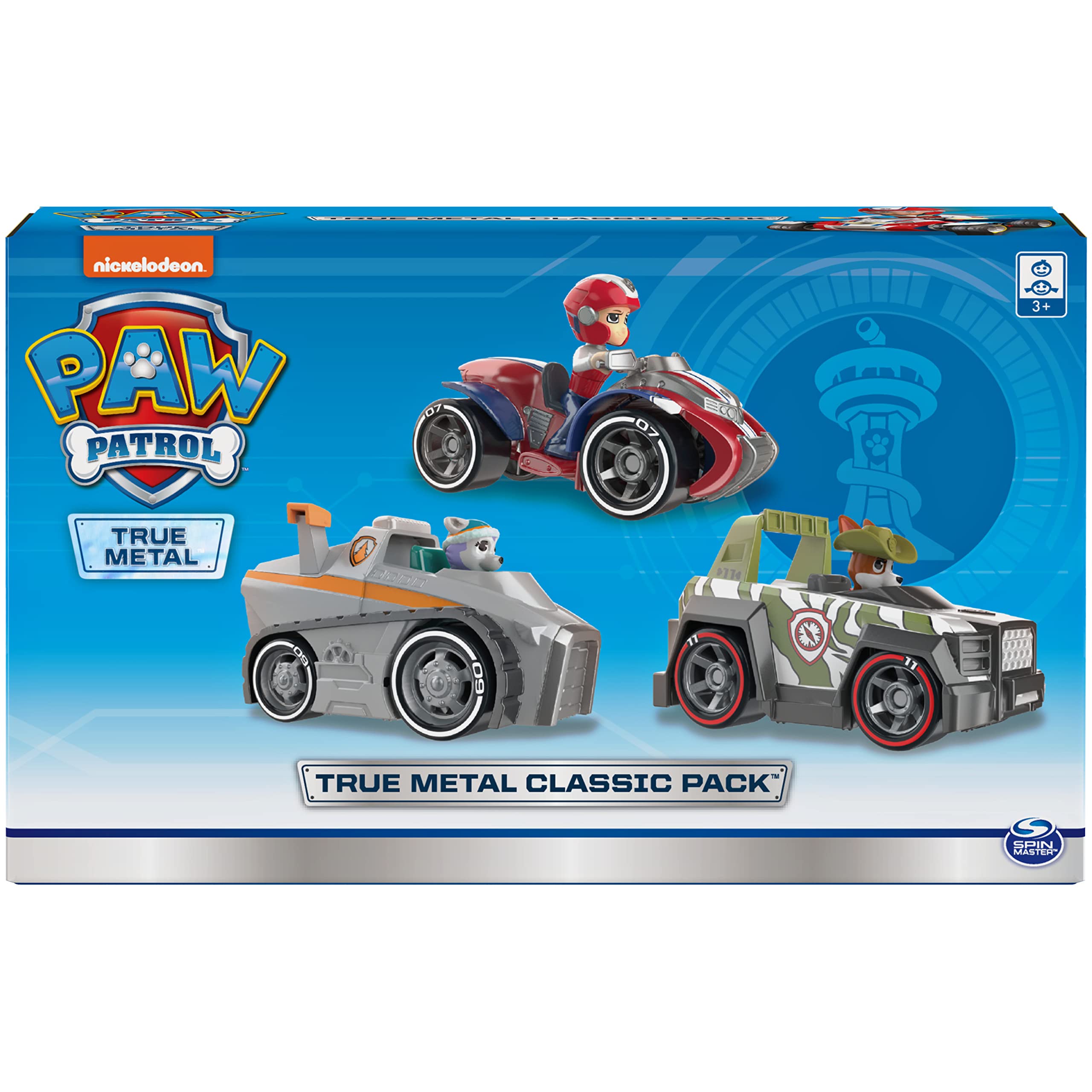 PAW Patrol True Metal Classic Pack – 3 Die-Cast 1:55 Scale Vehicles (Ryder, Everest, Tracker)