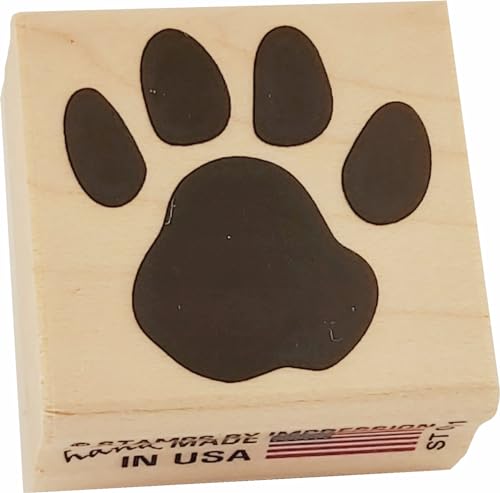 Paw Print Rubber Stamp – 1.25-Inch Handcrafted Imprint on Maple Block