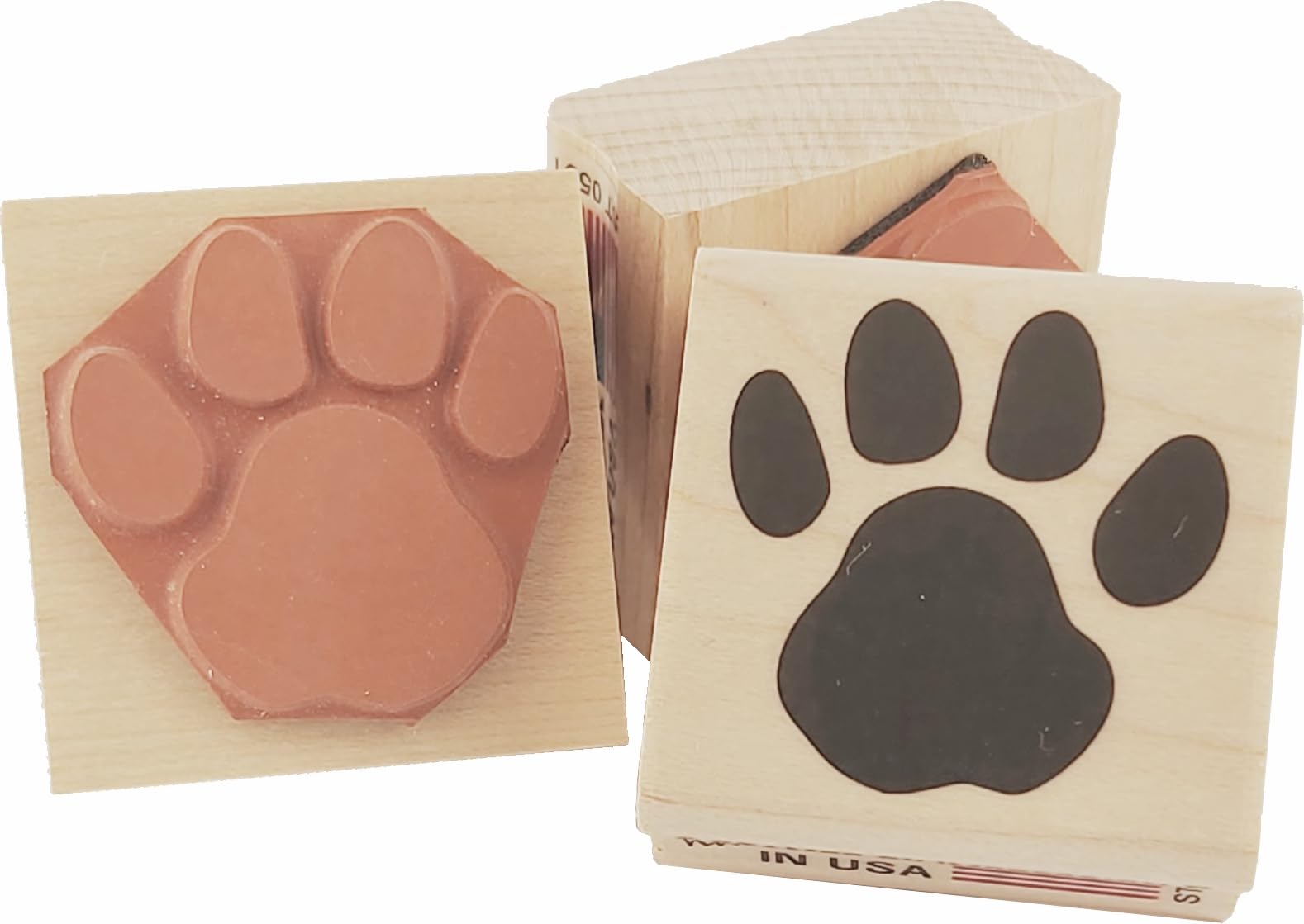 Paw Print Rubber Stamp – 1.25-Inch Handcrafted Imprint on Maple Block
