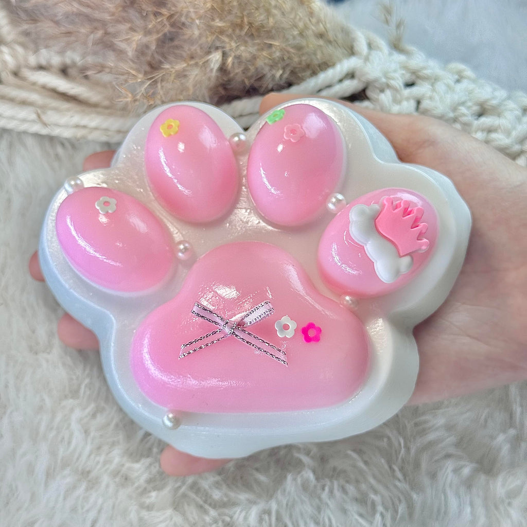 Pawfect Tail Big Taba Squishy Cat Paw – 5 Inch Large Pink & White Slow-Rising Stress Relief Toy