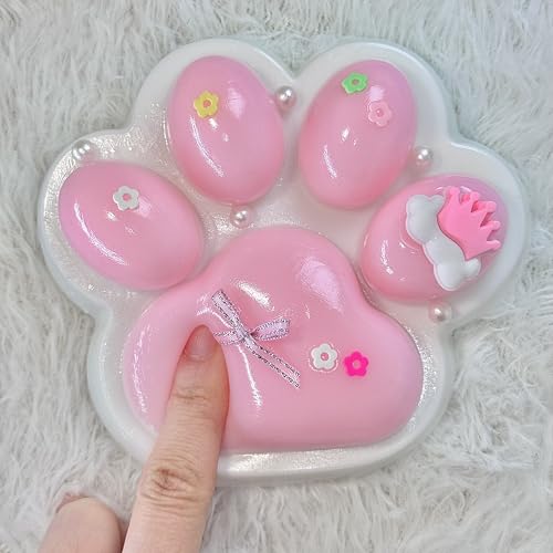 Pawfect Tail Big Taba Squishy Cat Paw – 5 Inch Large Pink & White Slow-Rising Stress Relief Toy