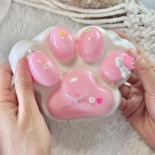 Pawfect Tail Big Taba Squishy Cat Paw – 5 Inch Large Pink & White Slow-Rising Stress Relief Toy