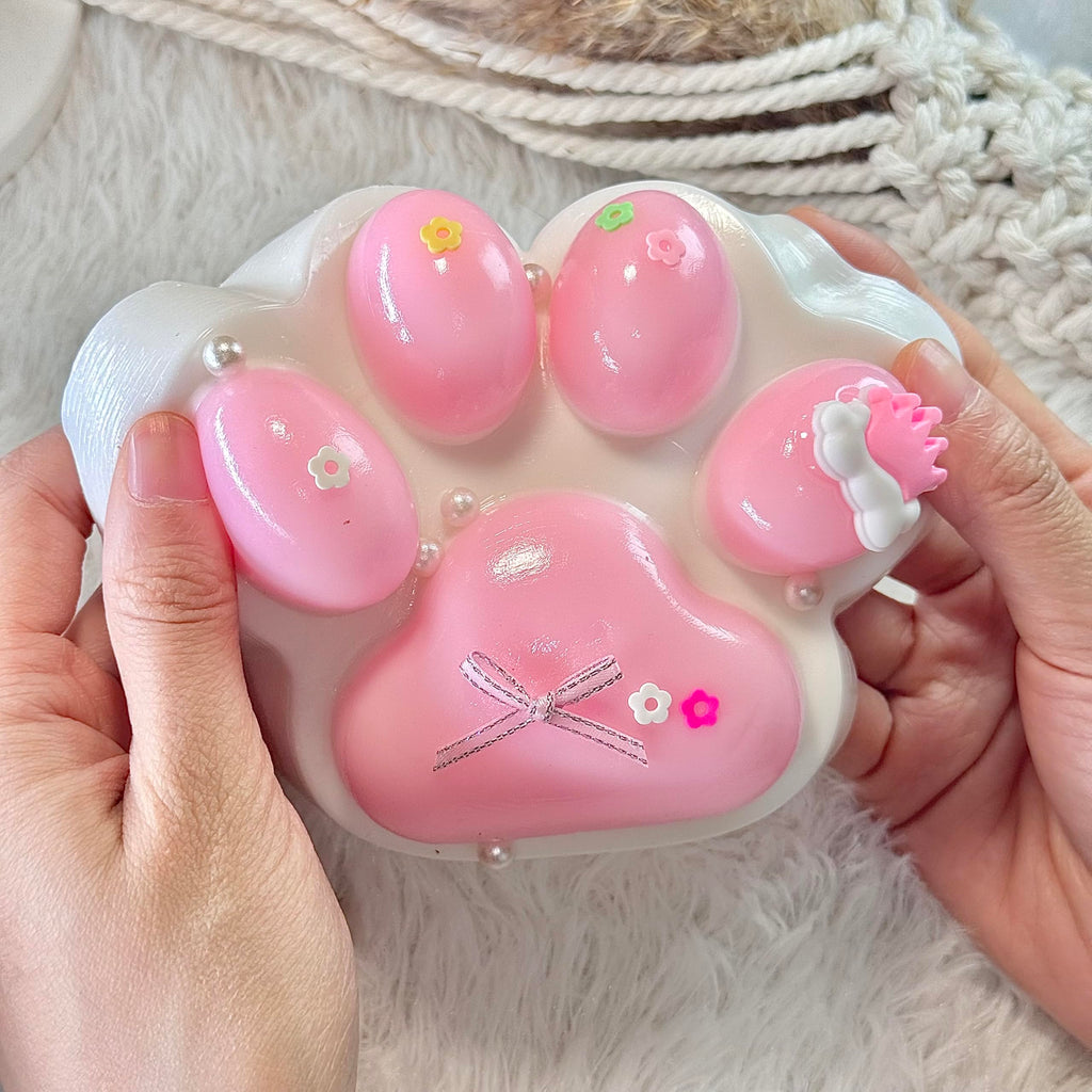 Pawfect Tail Big Taba Squishy Cat Paw – 5 Inch Large Pink & White Slow-Rising Stress Relief Toy