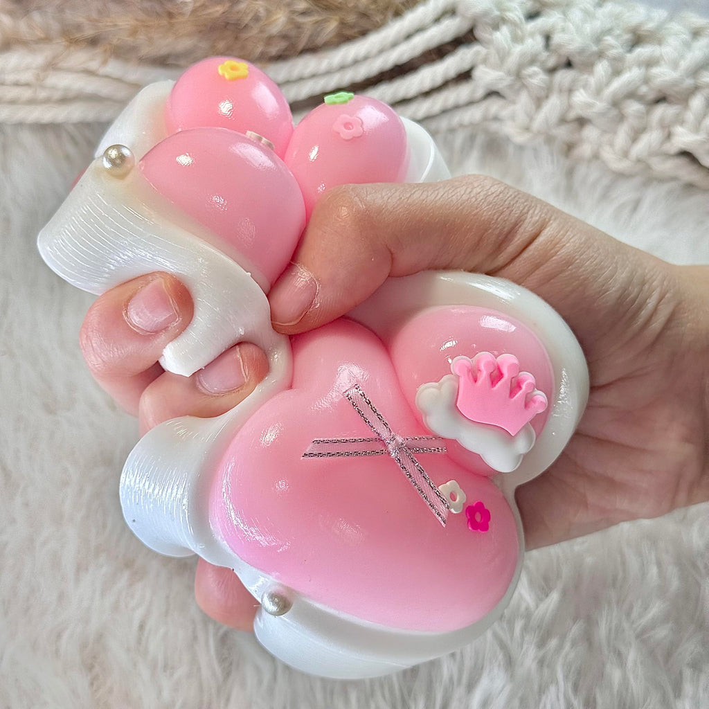 Pawfect Tail Big Taba Squishy Cat Paw – 5 Inch Large Pink & White Slow-Rising Stress Relief Toy