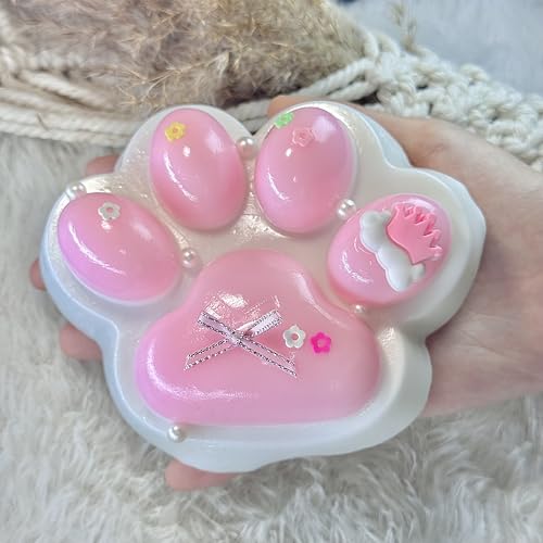 Pawfect Tail Big Taba Squishy Cat Paw – 5 Inch Large Pink & White Slow-Rising Stress Relief Toy