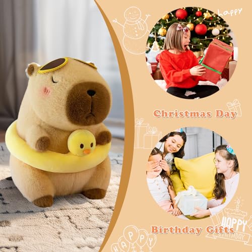 Pazoiaa 10-Inch Capybara Plush with Duck Float and Sunglasses – Soft Kawaii Stuffed Animal Pillow