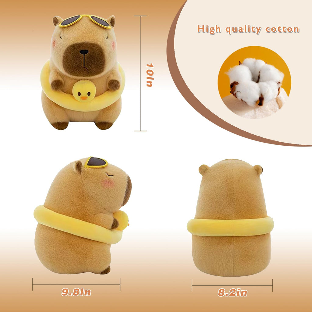 Pazoiaa 10-Inch Capybara Plush with Duck Float and Sunglasses – Soft Kawaii Stuffed Animal Pillow
