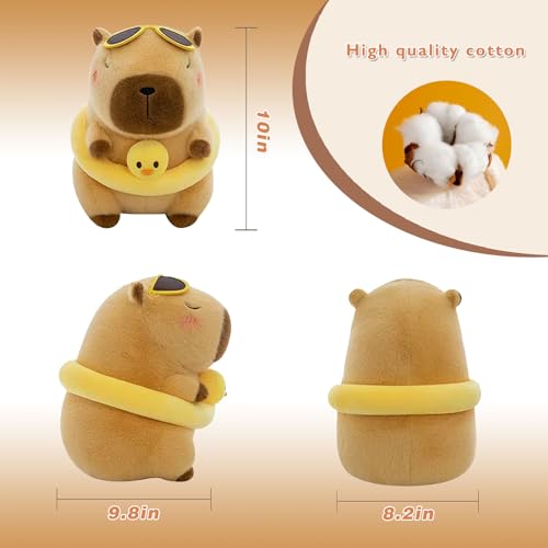 Pazoiaa 10-Inch Capybara Plush with Duck Float and Sunglasses – Soft Kawaii Stuffed Animal Pillow