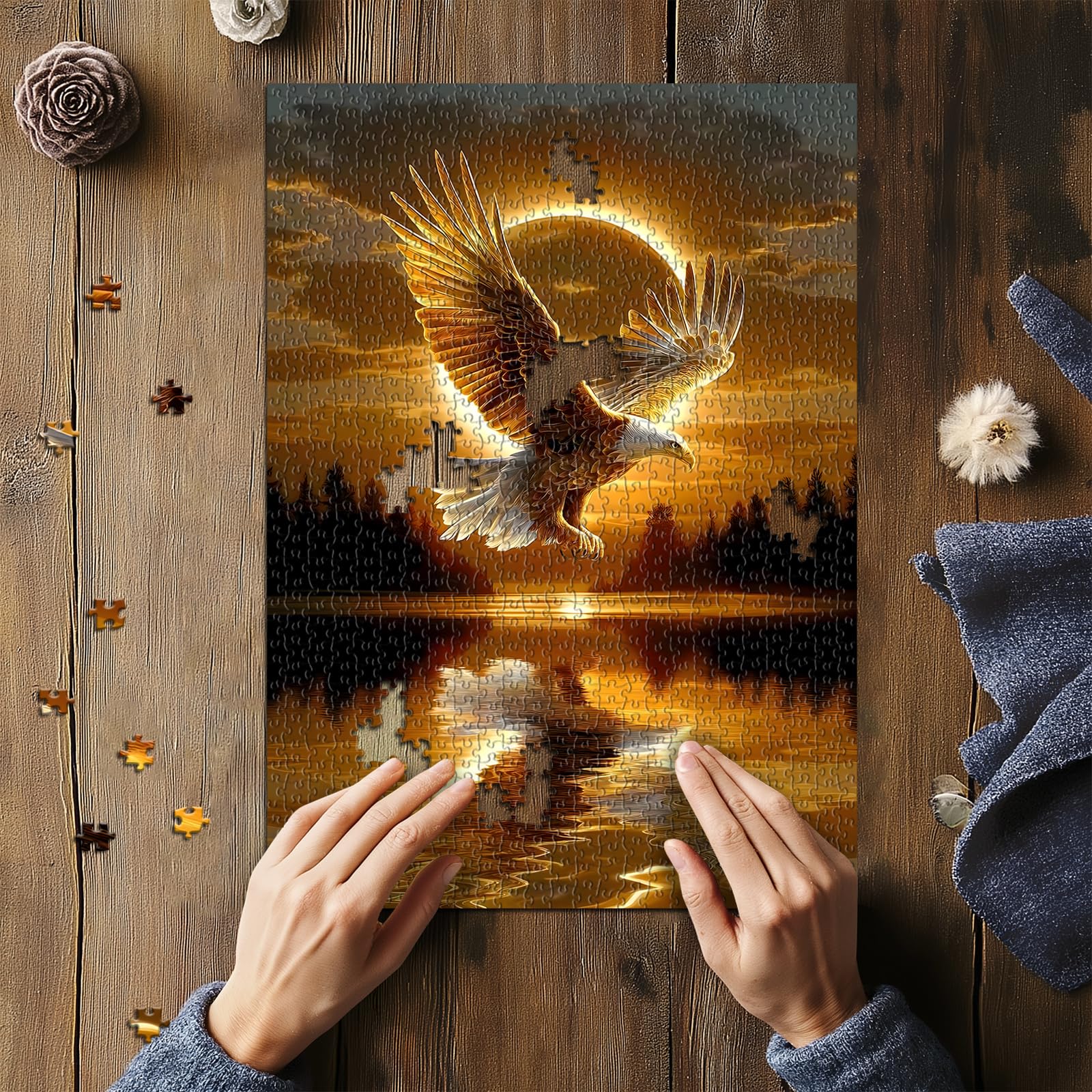 pazzocenter 1000-Piece Eagle Jigsaw Puzzle – Sunset Nature Scene for Adults, 27.5 x 19.7 Inches