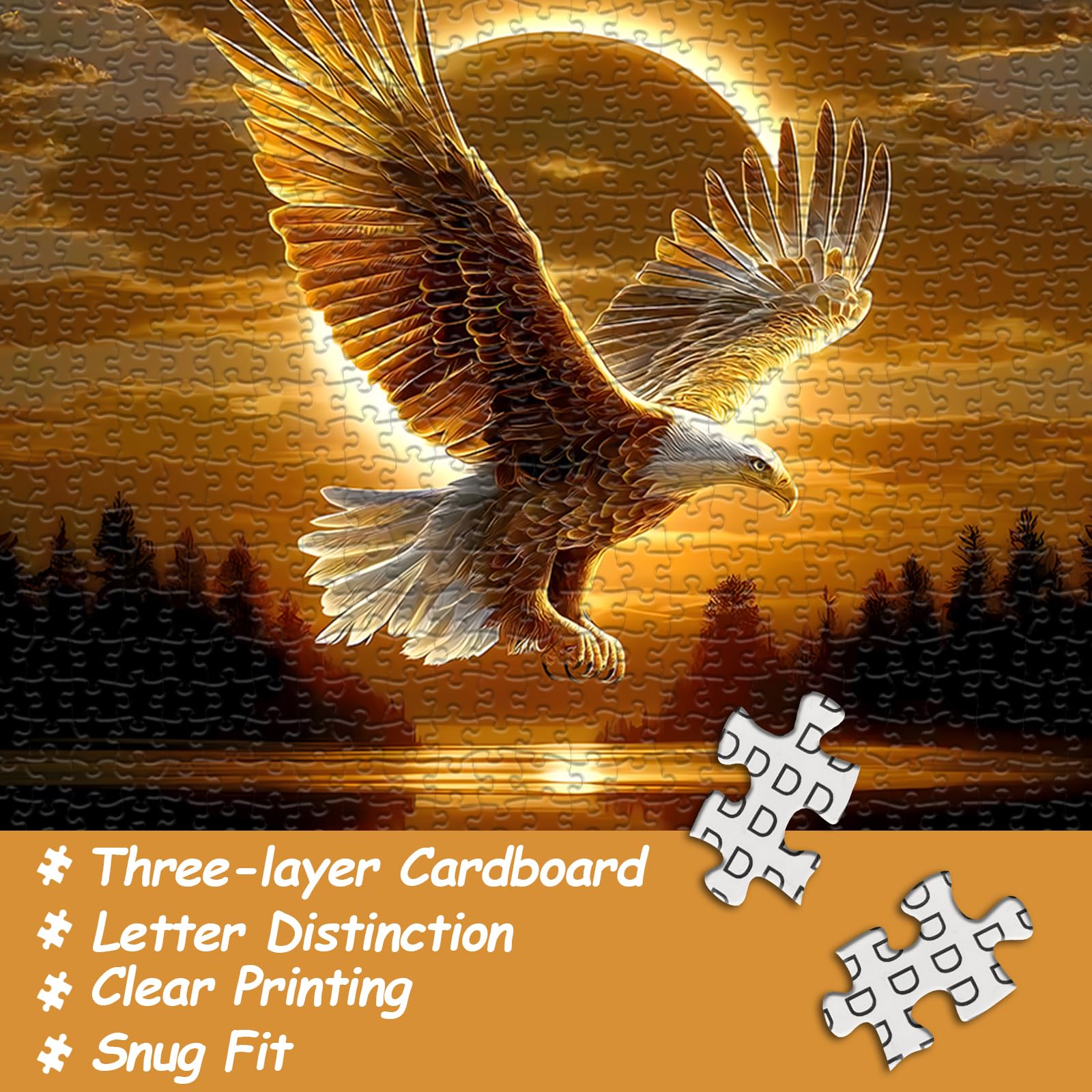 pazzocenter 1000-Piece Eagle Jigsaw Puzzle – Sunset Nature Scene for Adults, 27.5 x 19.7 Inches