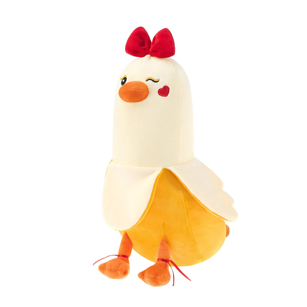 PEACH CAT 12" Banana Duck Plush Toy – Soft Plush Pillow with Red Bow and Heart, Sweet Gift for Girlfriend or Kids