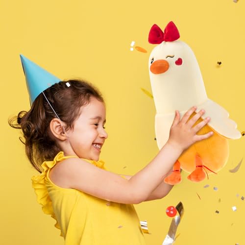 PEACH CAT 12" Banana Duck Plush Toy – Soft Plush Pillow with Red Bow and Heart, Sweet Gift for Girlfriend or Kids