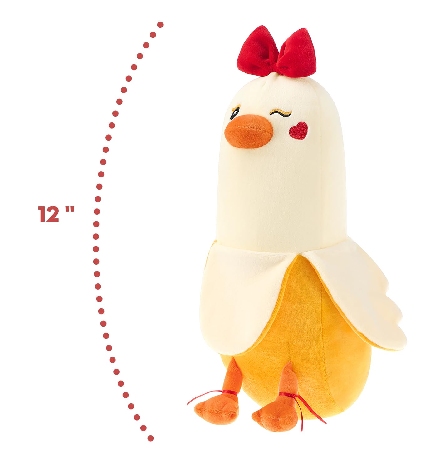PEACH CAT 12" Banana Duck Plush Toy – Soft Plush Pillow with Red Bow and Heart, Sweet Gift for Girlfriend or Kids