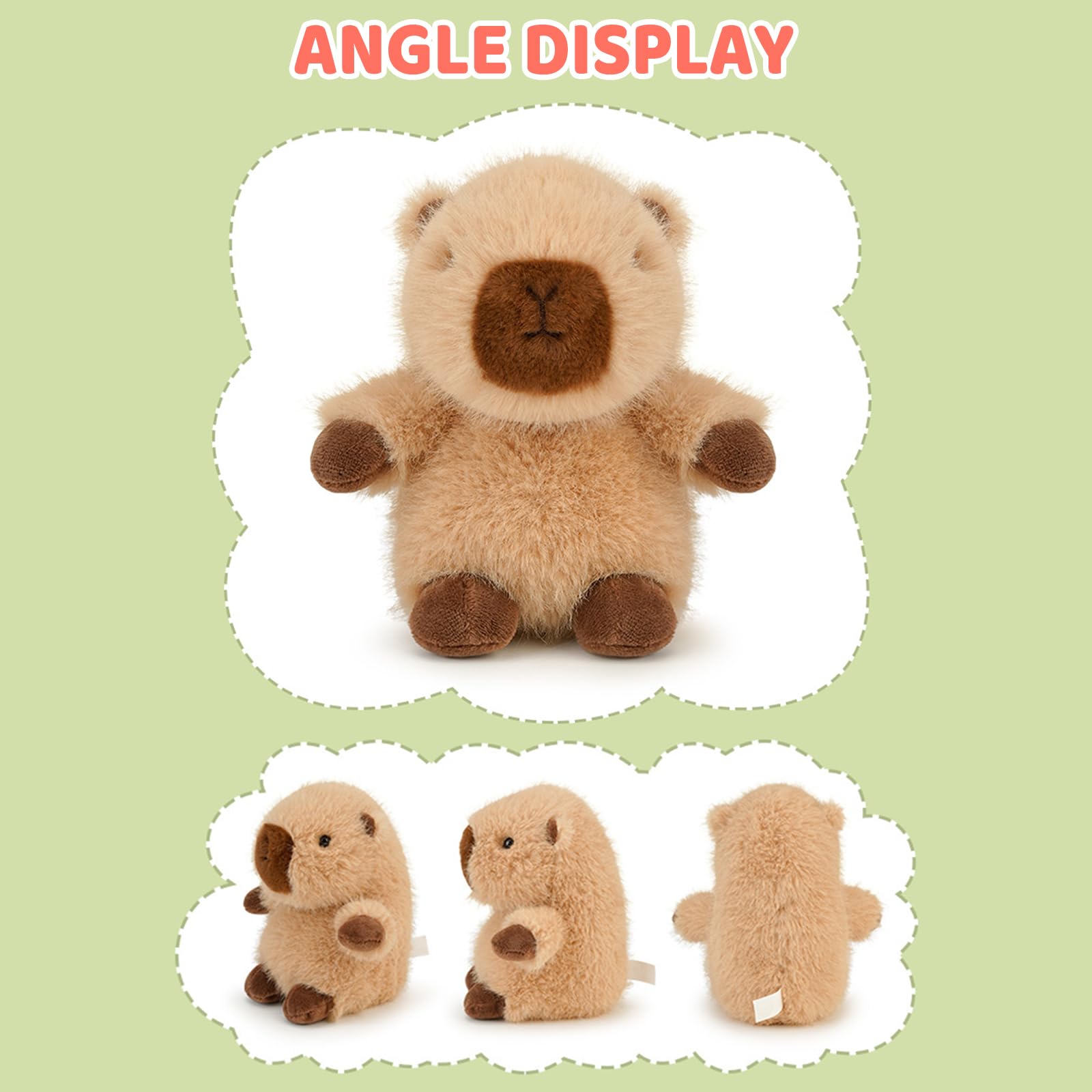 PEACH CAT Capybara Plush - 5.9" Slightly Weighted Stuffed Animal with Squeaker, Cute Brown Plushie Toy for Kids