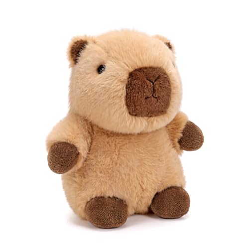 PEACH CAT Capybara Plush - 5.9" Slightly Weighted Stuffed Animal with Squeaker, Cute Brown Plushie Toy for Kids