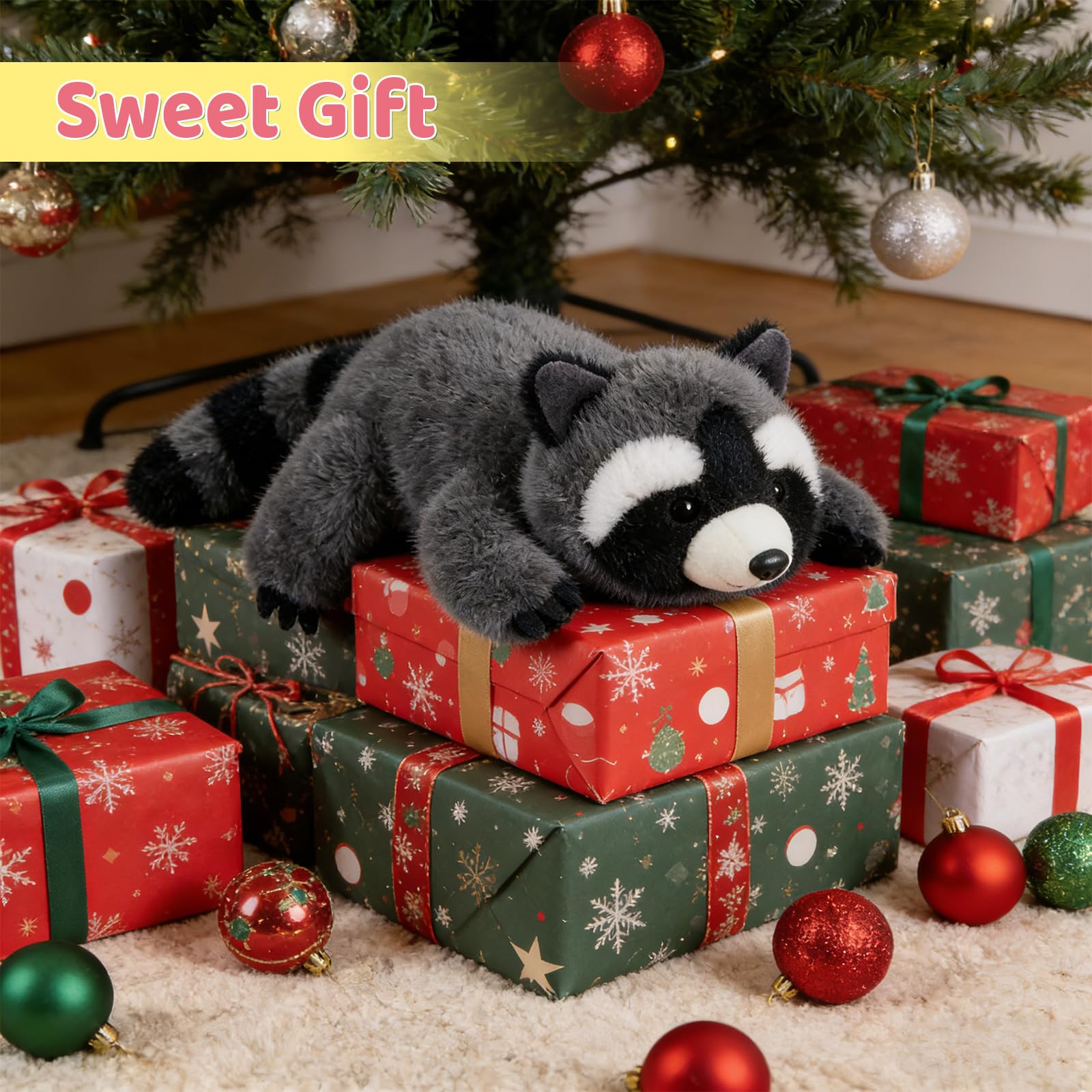 PEACH CAT Slightly Weighted Scented Raccoon Plush – 6.5 inch Cuddly Toy for Kids, Gift Box