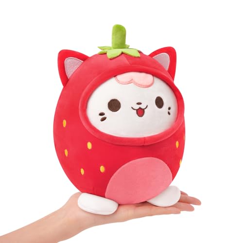 PEACH CAT Strawberry Cat Plush Pillow - 8-Inch Cute Stuffed Animal with Strawberry Outerwear
