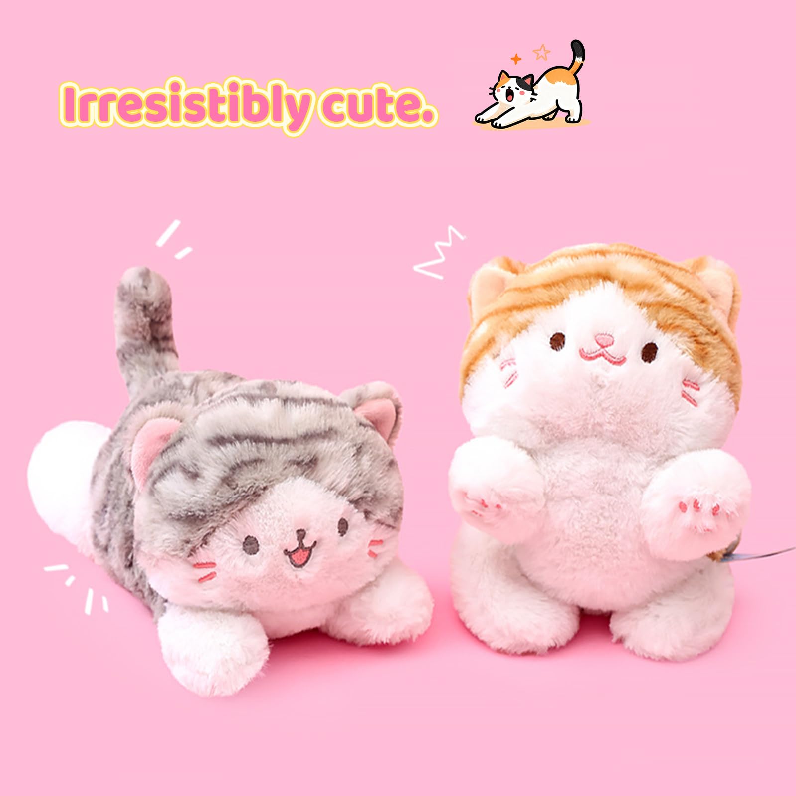 PEACH CAT Striped Cat Stuffed Animal - Small Weighted Kitten Plush Toy, Brown, 7 Inches