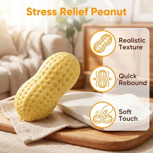 Peanut Squishies Stress Relief Fidget Toy - Soft Squeeze Dough Ball for Anxiety, Hand Relaxation - Portable Sensory Toy for Adults