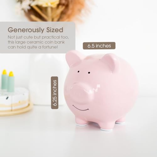 Pearhead Large Ceramic Piggy Bank - Light Pink Nursery Décor & Savings Keepsake for Kids