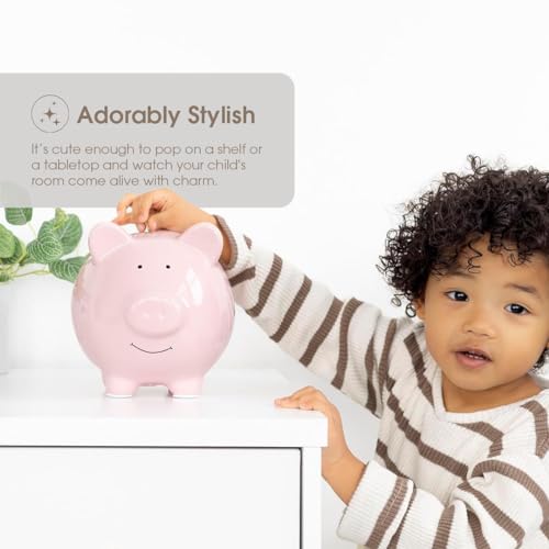 Pearhead Large Ceramic Piggy Bank - Light Pink Nursery Décor & Savings Keepsake for Kids