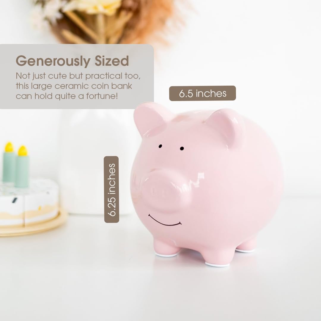Pearhead Large Ceramic Piggy Bank - Light Pink Nursery Décor & Savings Keepsake for Kids