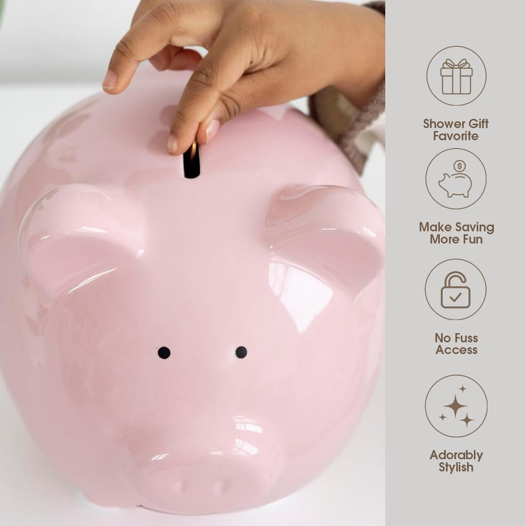 Pearhead Large Ceramic Piggy Bank - Light Pink Nursery Décor & Savings Keepsake for Kids