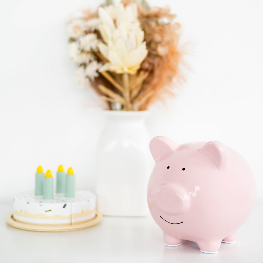 Pearhead Large Ceramic Piggy Bank - Light Pink Nursery Décor & Savings Keepsake for Kids