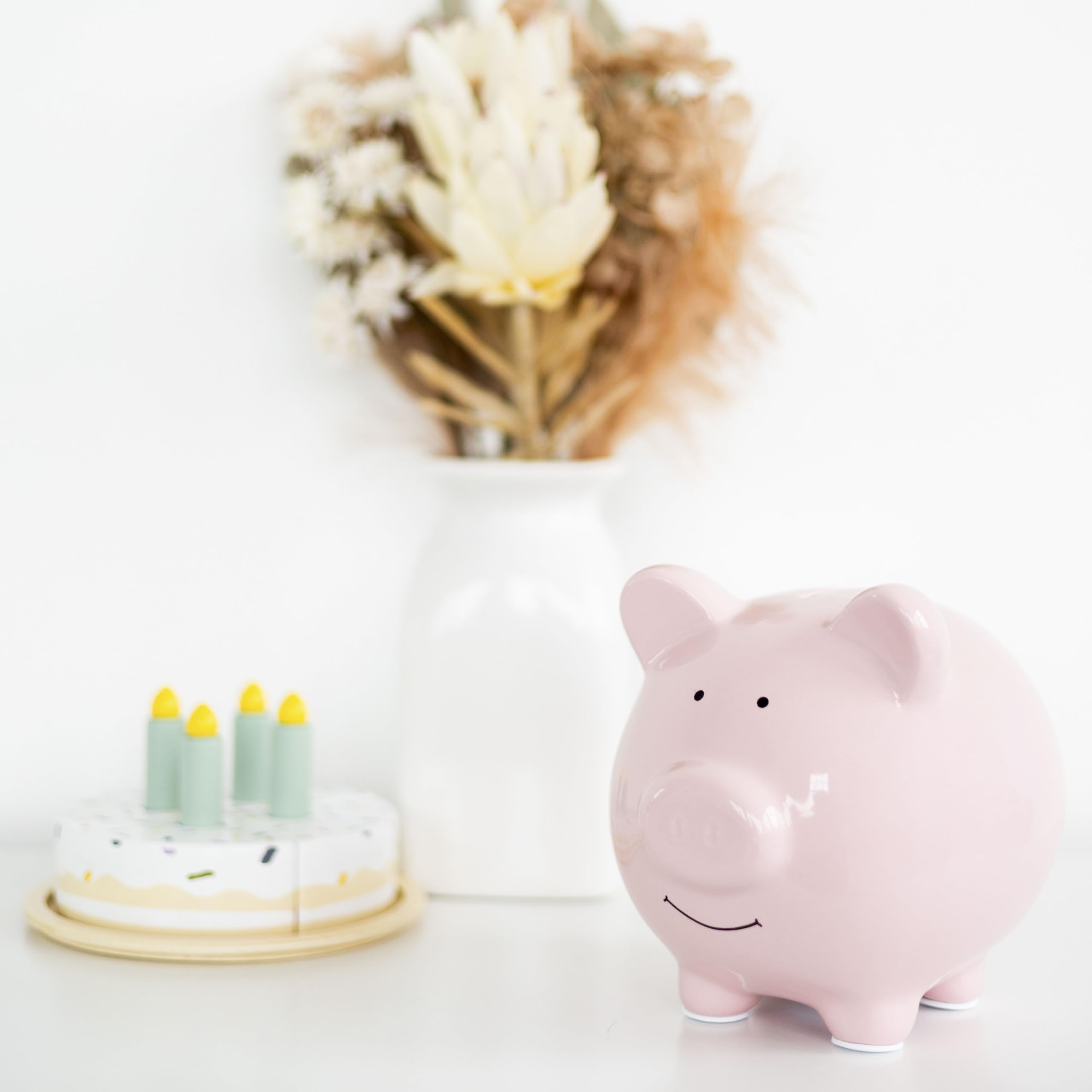 Pearhead Large Ceramic Piggy Bank - Light Pink Nursery Décor & Savings Keepsake for Kids