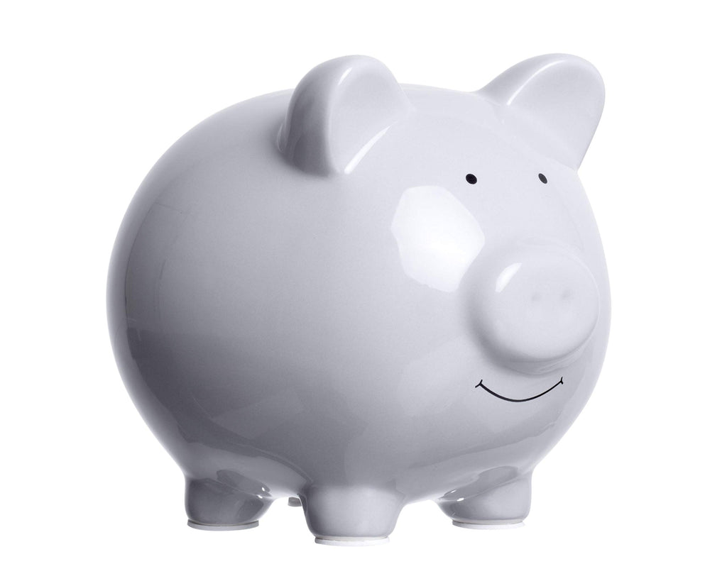 Pearhead Large Ceramic Piggy Bank in Solid Gray – Coin & Bill Bank for Kids, Nursery Décor, Baby Gift