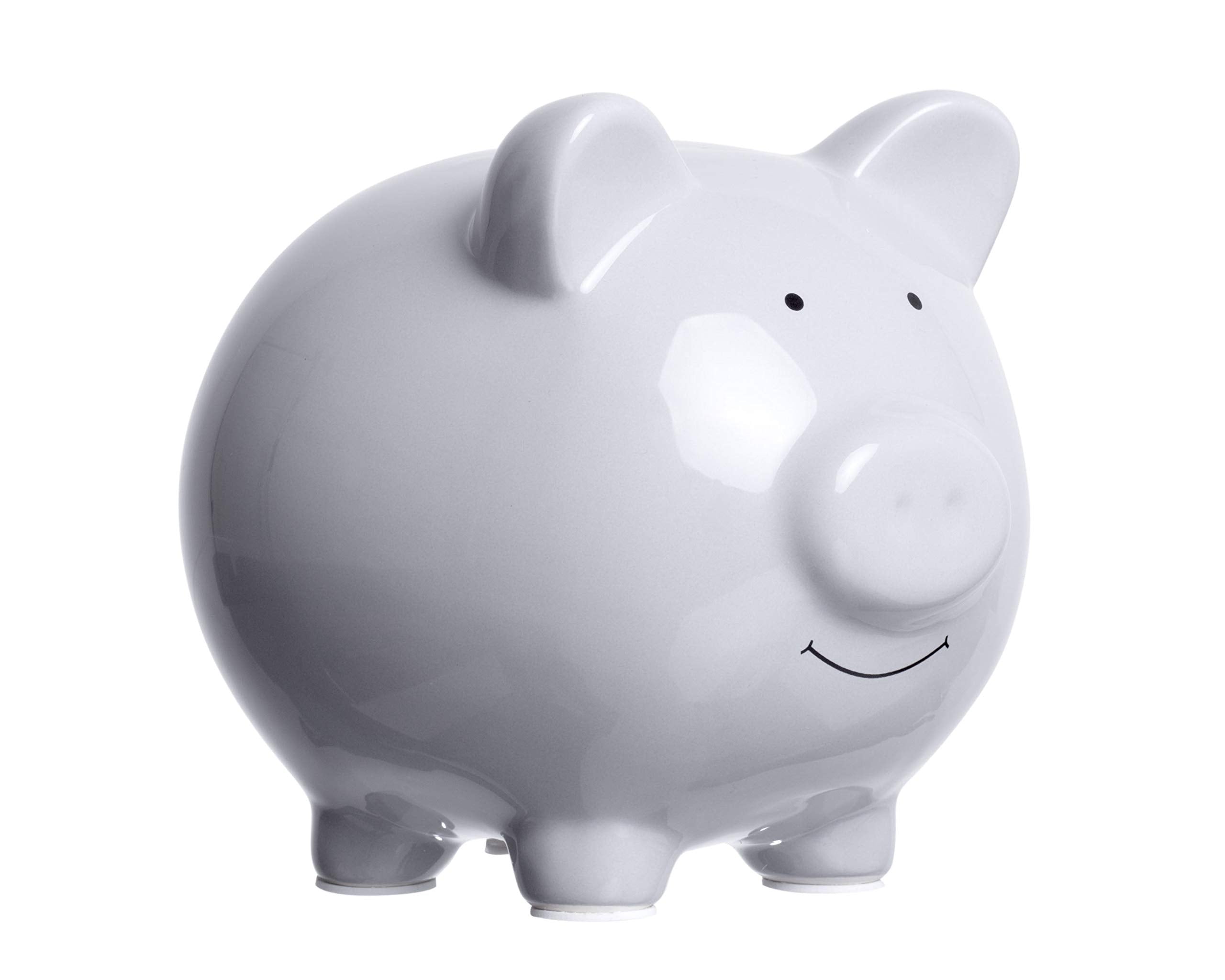 Pearhead Large Ceramic Piggy Bank in Solid Gray – Coin & Bill Bank for Kids, Nursery Décor, Baby Gift