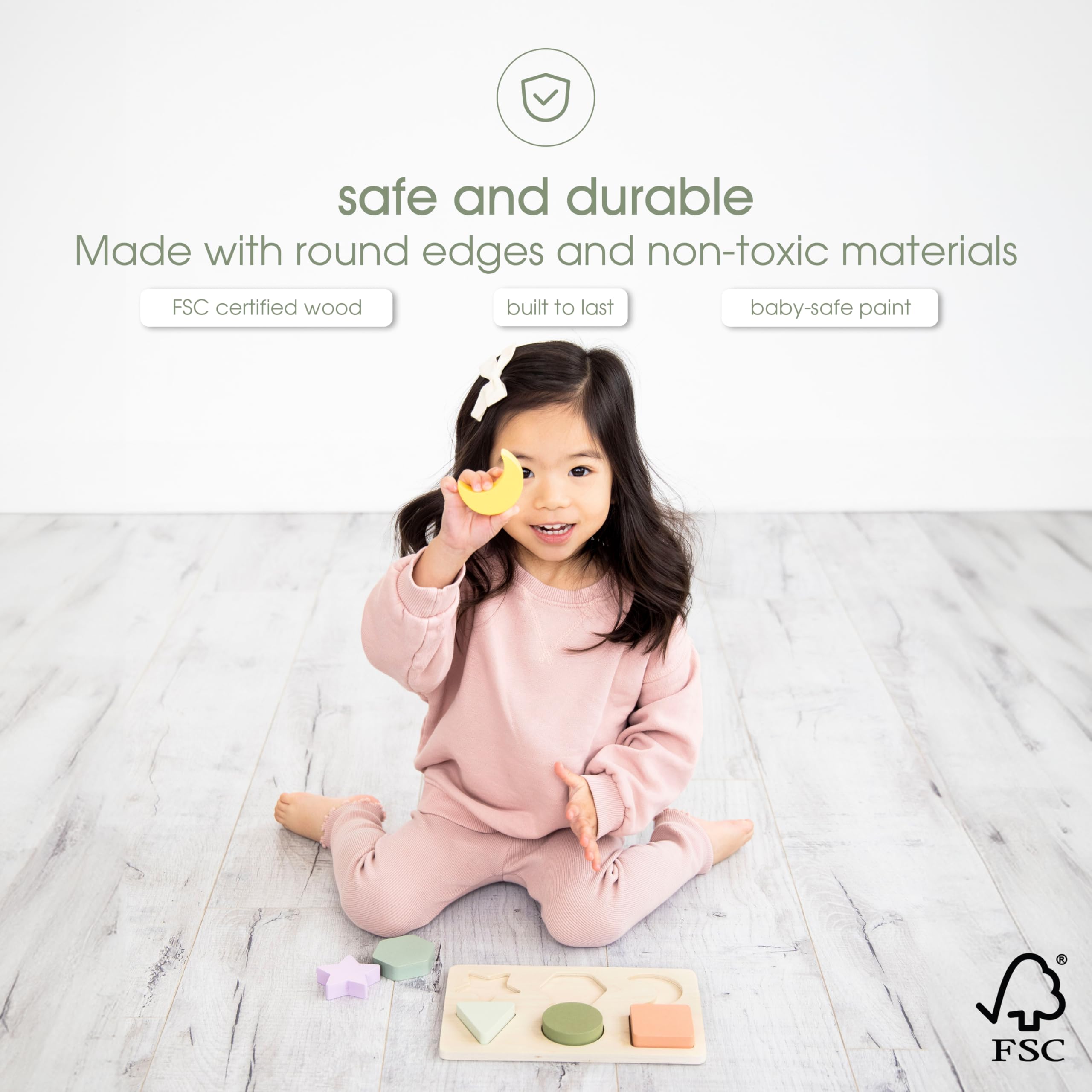 Pearhead Wooden Shapes Puzzle – Color and Shape Sorting Toy for Toddlers (Ages 12m+)