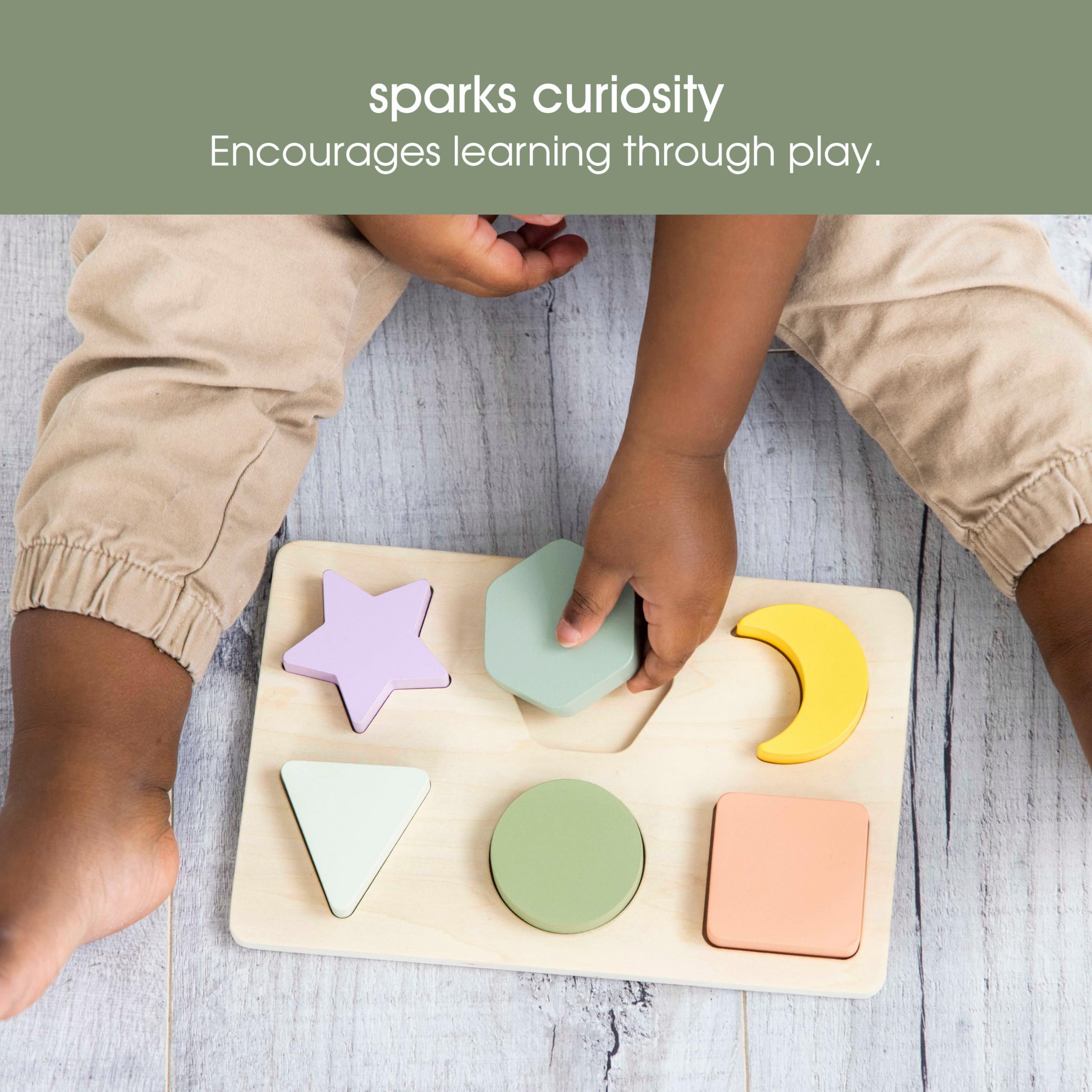 Pearhead Wooden Shapes Puzzle – Color and Shape Sorting Toy for Toddlers (Ages 12m+)