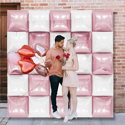 Pearl Pink & White Double Sided Square Foil Balloon Wall Kit – 25 Pack, 19 Inch Aluminum Balloons for Party Decor