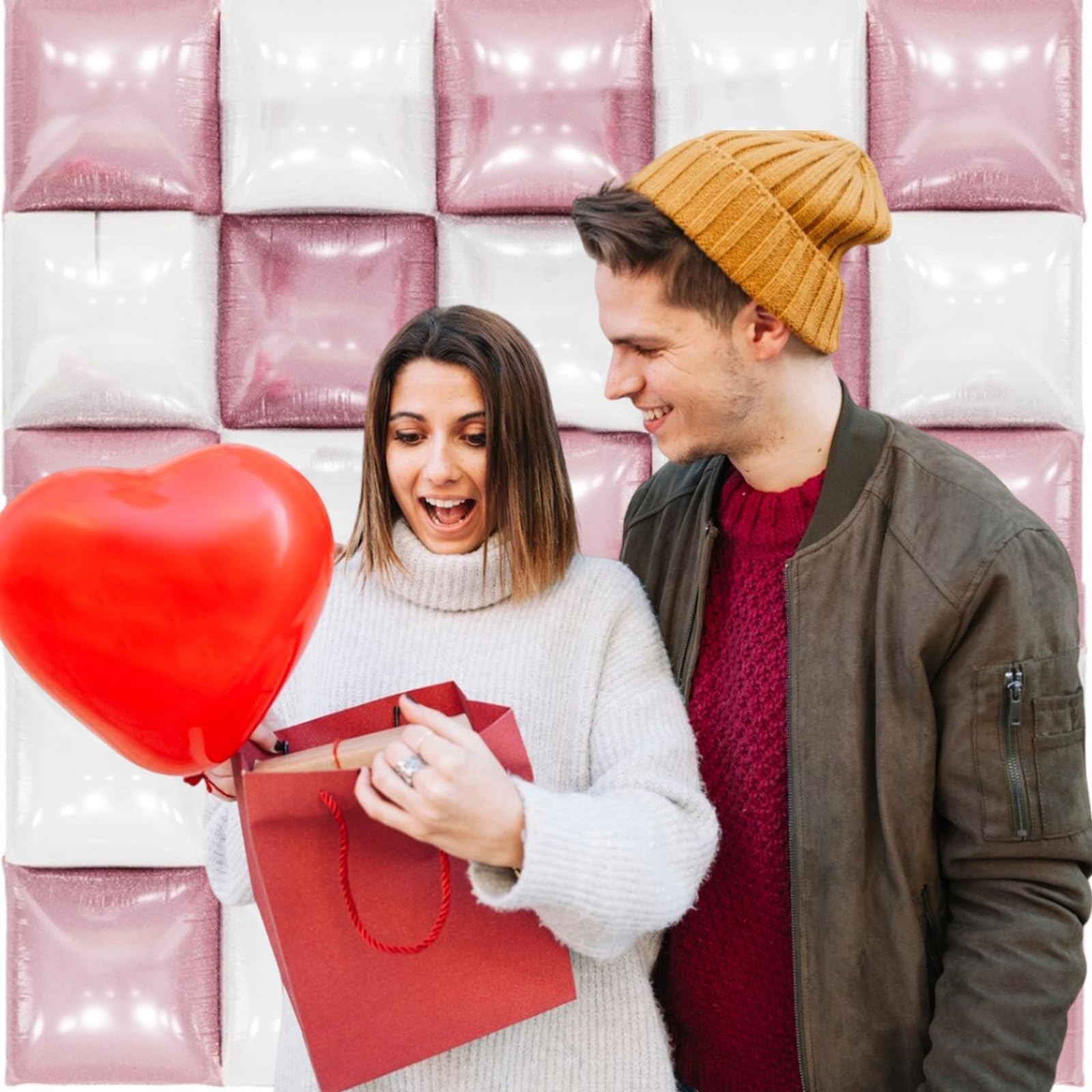 Pearl Pink & White Double Sided Square Foil Balloon Wall Kit – 25 Pack, 19 Inch Aluminum Balloons for Party Decor
