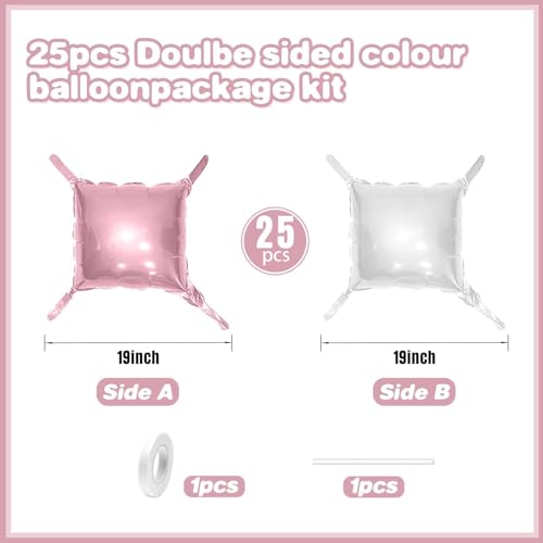 Pearl Pink & White Double Sided Square Foil Balloon Wall Kit – 25 Pack, 19 Inch Aluminum Balloons for Party Decor