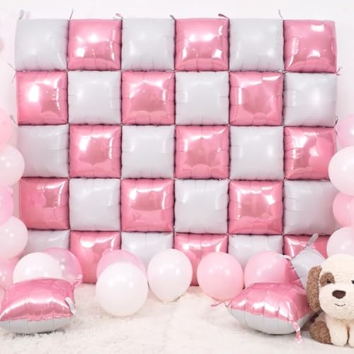 Pearl Pink & White Double Sided Square Foil Balloon Wall Kit – 25 Pack, 19 Inch Aluminum Balloons for Party Decor