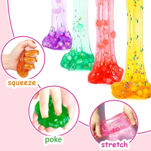 Peceluv 8 Pack Clear Crystal Slime Kit - Jelly Cube Crunchy Slime with Charms for Kids Stress Relief