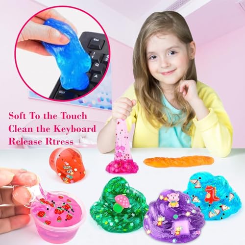 Peceluv 8 Pack Clear Crystal Slime Kit - Jelly Cube Crunchy Slime with Charms for Kids Stress Relief