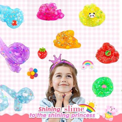 Peceluv 8 Pack Clear Crystal Slime Kit - Jelly Cube Crunchy Slime with Charms for Kids Stress Relief