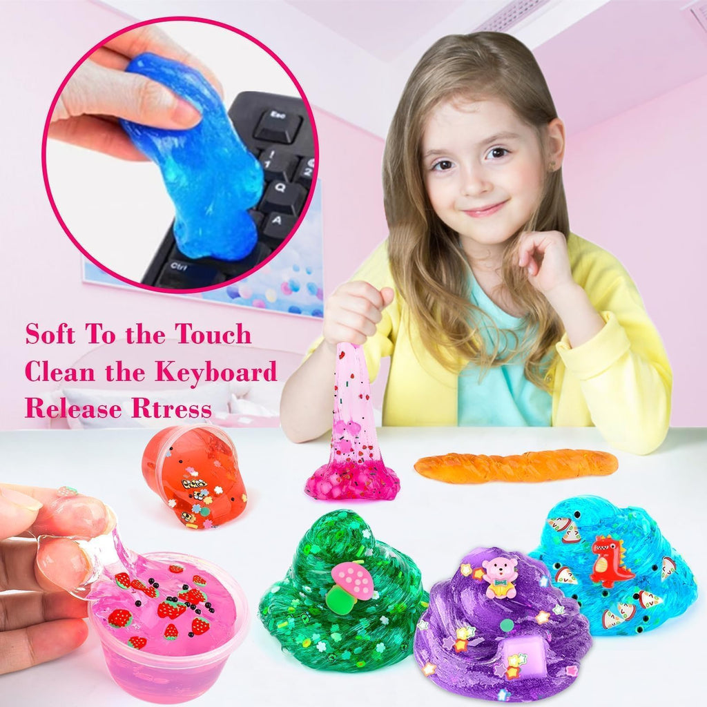 Peceluv 8 Pack Clear Crystal Slime Kit - Jelly Cube Crunchy Slime with Charms for Kids Stress Relief