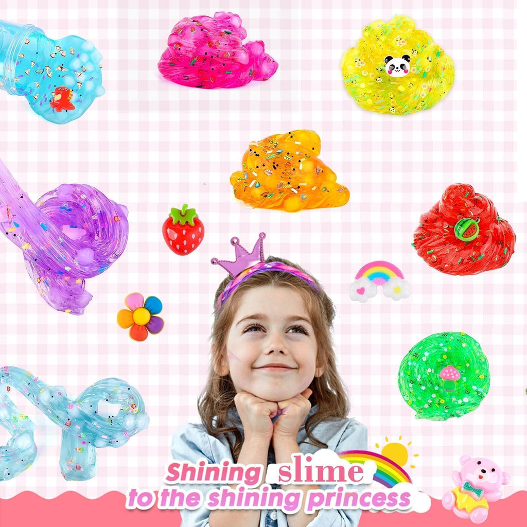 Peceluv 8 Pack Clear Crystal Slime Kit - Jelly Cube Crunchy Slime with Charms for Kids Stress Relief